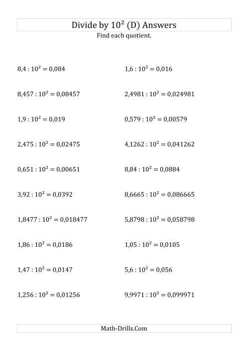 The Dividing Decimals by 10<sup>2</sup> (D) Math Worksheet Page 2