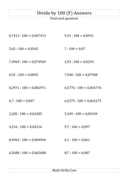 The Dividing Decimals by 100 (F) Math Worksheet Page 2