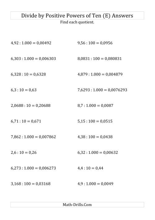 The Dividing Decimals by Positive Powers of Ten (Standard Form) (E) Math Worksheet Page 2