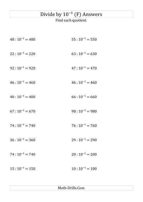 The Dividing Whole Numbers by 10<sup>-1</sup> (F) Math Worksheet Page 2