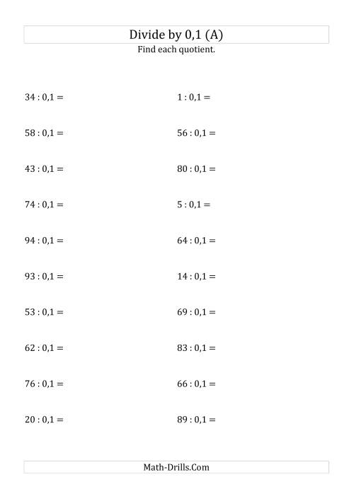 The Dividing Whole Numbers by 0,1 (A) Math Worksheet