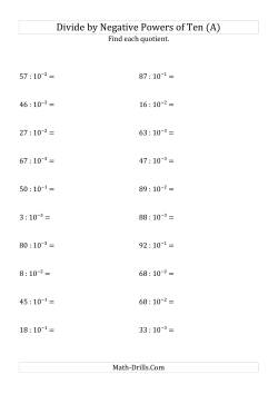 Dividing Whole Numbers by Negative Powers of Ten (Exponent Form)