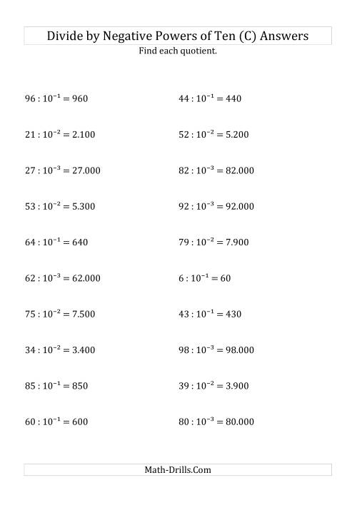 The Dividing Whole Numbers by Negative Powers of Ten (Exponent Form) (C) Math Worksheet Page 2