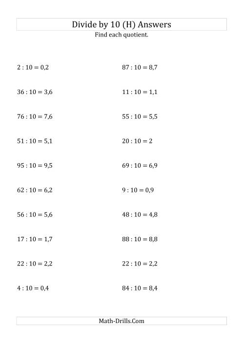 The Dividing Whole Numbers by 10 (H) Math Worksheet Page 2