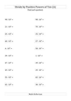 Dividing Whole Numbers by Positive Powers of Ten (Exponent Form)