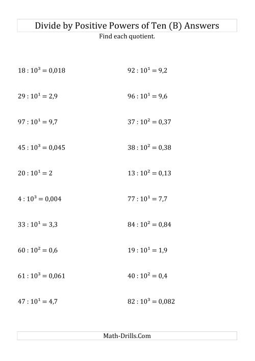 The Dividing Whole Numbers by Positive Powers of Ten (Exponent Form) (B) Math Worksheet Page 2