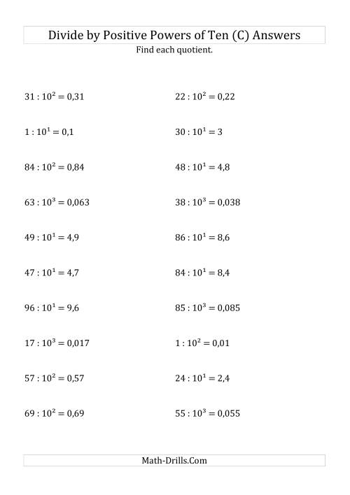 The Dividing Whole Numbers by Positive Powers of Ten (Exponent Form) (C) Math Worksheet Page 2