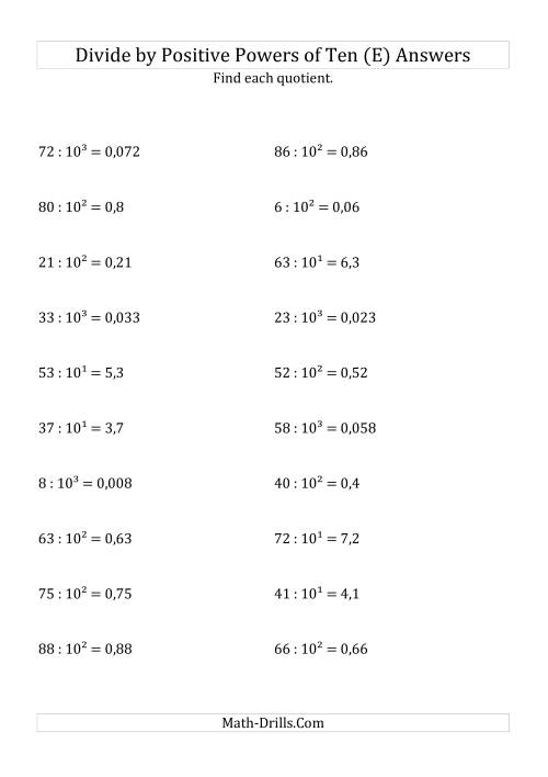 The Dividing Whole Numbers by Positive Powers of Ten (Exponent Form) (E) Math Worksheet Page 2