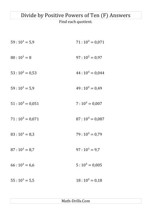 The Dividing Whole Numbers by Positive Powers of Ten (Exponent Form) (F) Math Worksheet Page 2