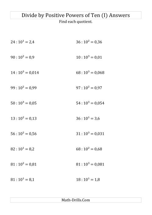The Dividing Whole Numbers by Positive Powers of Ten (Exponent Form) (I) Math Worksheet Page 2