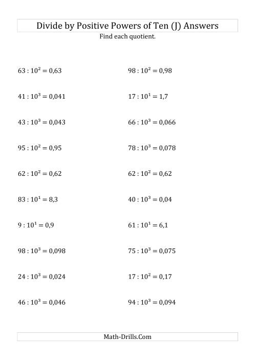 The Dividing Whole Numbers by Positive Powers of Ten (Exponent Form) (J) Math Worksheet Page 2