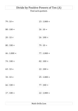 Dividing Whole Numbers by Positive Powers of Ten (Standard Form)