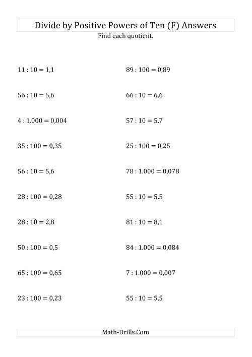 The Dividing Whole Numbers by Positive Powers of Ten (Standard Form) (F) Math Worksheet Page 2