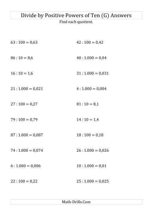 The Dividing Whole Numbers by Positive Powers of Ten (Standard Form) (G) Math Worksheet Page 2