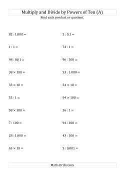 Multiplying and Dividing Whole Numbers by All Powers of Ten (Standard Form)