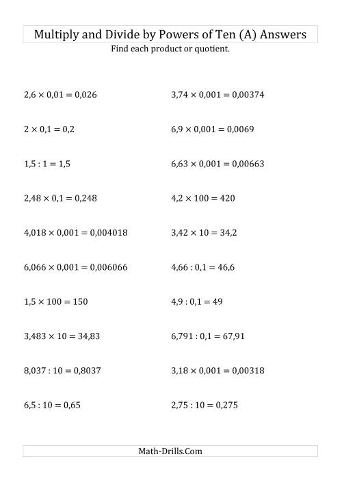 The Multiplying and Dividing Decimals by All Powers of Ten (Standard Form) (All) Math Worksheet Page 2