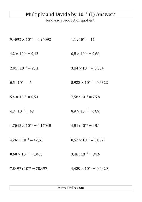 The Multiplying and Dividing Decimals by 10<sup>-1</sup> (I) Math Worksheet Page 2