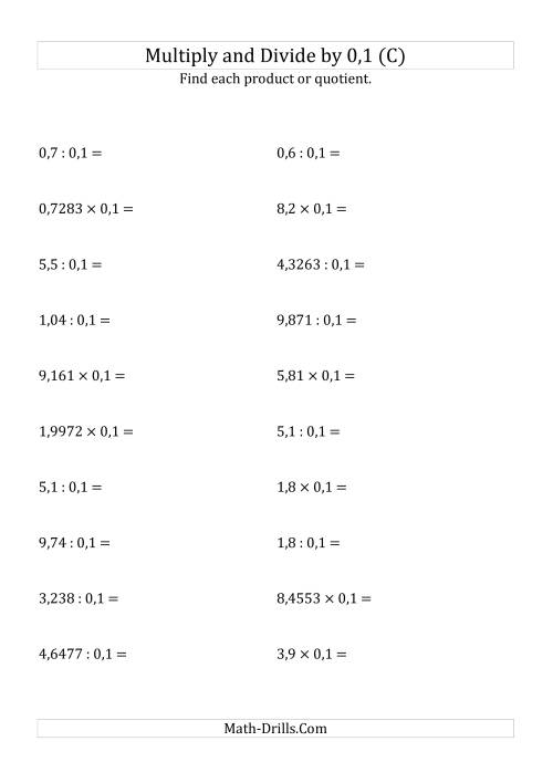 The Multiplying and Dividing Decimals by 0,1 (C) Math Worksheet