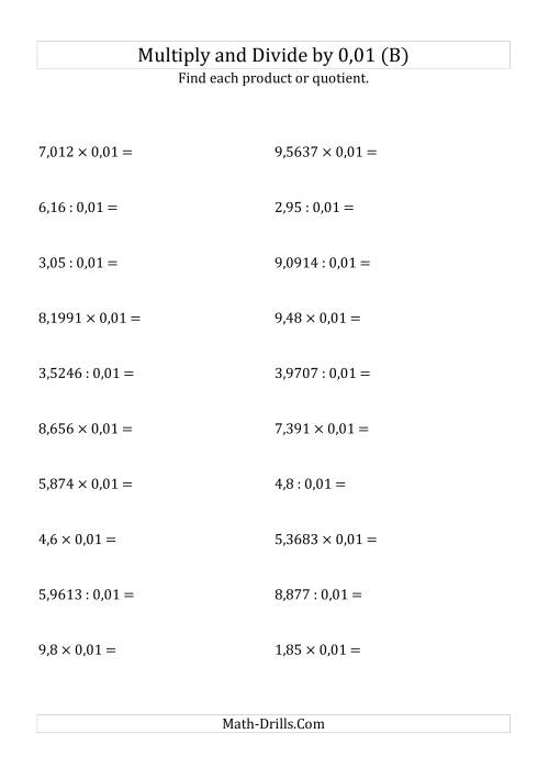 The Multiplying and Dividing Decimals by 0,01 (B) Math Worksheet