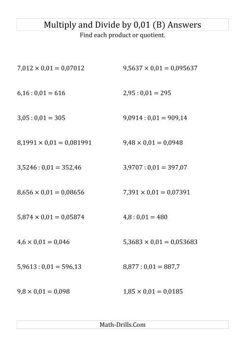 The Multiplying and Dividing Decimals by 0,01 (B) Math Worksheet Page 2