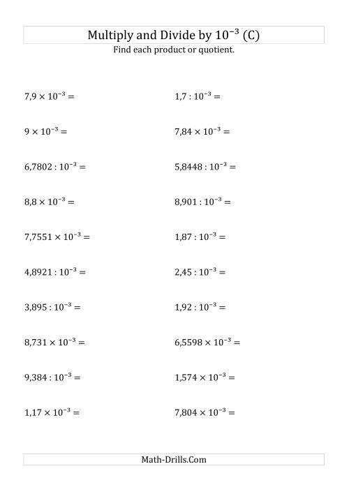 The Multiplying and Dividing Decimals by 10<sup>-3</sup> (C) Math Worksheet