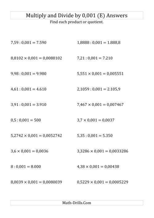The Multiplying and Dividing Decimals by 0,001 (E) Math Worksheet Page 2