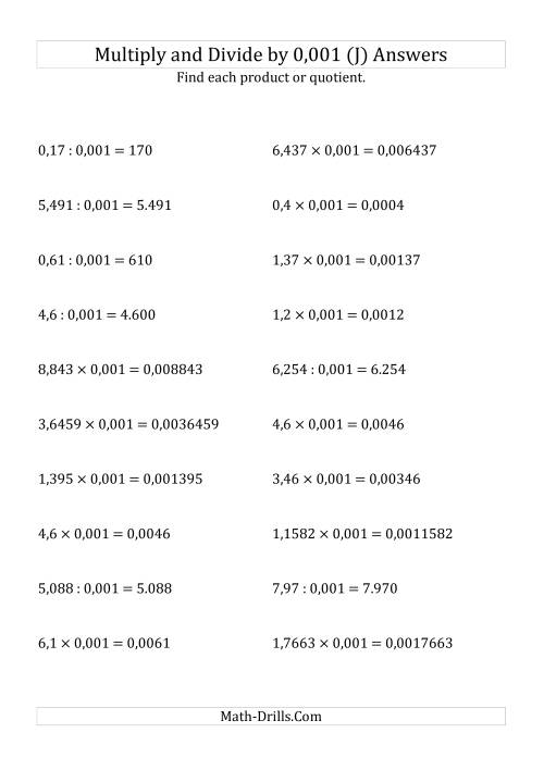 The Multiplying and Dividing Decimals by 0,001 (J) Math Worksheet Page 2