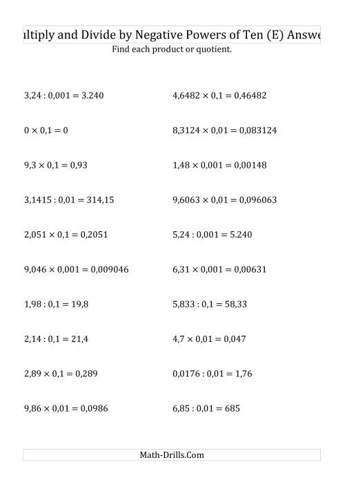 The Multiplying and Dividing Decimals by Negative Powers of Ten (Standard Form) (E) Math Worksheet Page 2