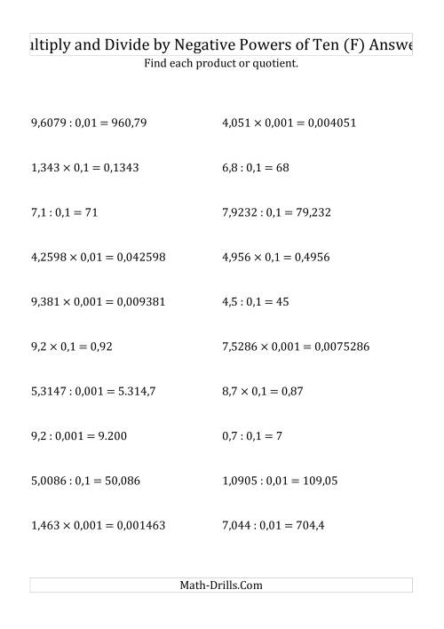 The Multiplying and Dividing Decimals by Negative Powers of Ten (Standard Form) (F) Math Worksheet Page 2