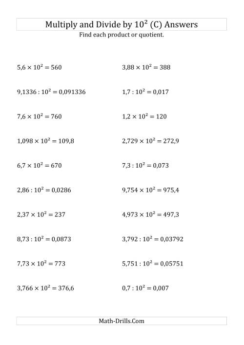 The Multiplying and Dividing Decimals by 10<sup>2</sup> (C) Math Worksheet Page 2