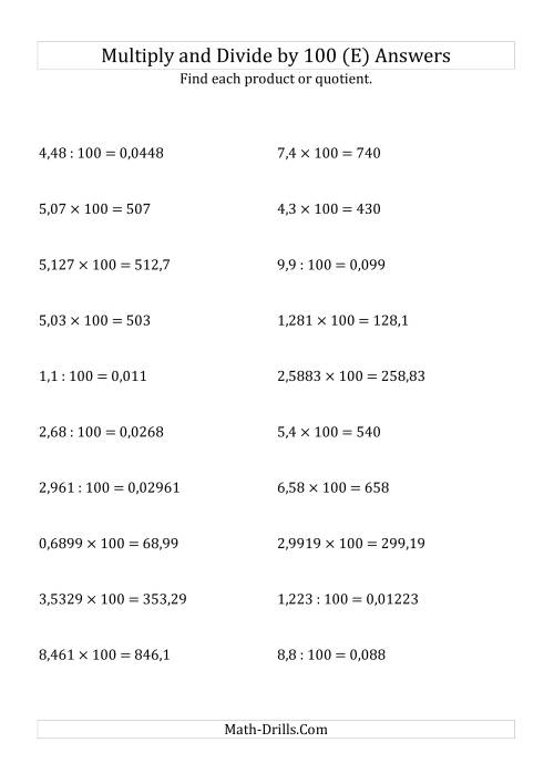 The Multiplying and Dividing Decimals by 100 (E) Math Worksheet Page 2