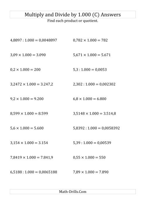 The Multiplying and Dividing Decimals by 1.000 (C) Math Worksheet Page 2