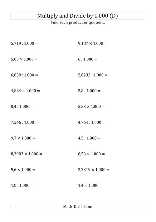 The Multiplying and Dividing Decimals by 1.000 (D) Math Worksheet