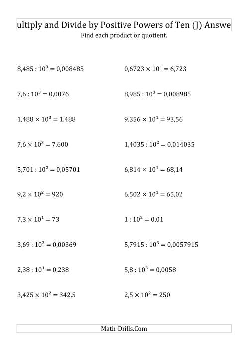 The Multiplying and Dividing Decimals by Positive Powers of Ten (Exponent Form) (J) Math Worksheet Page 2