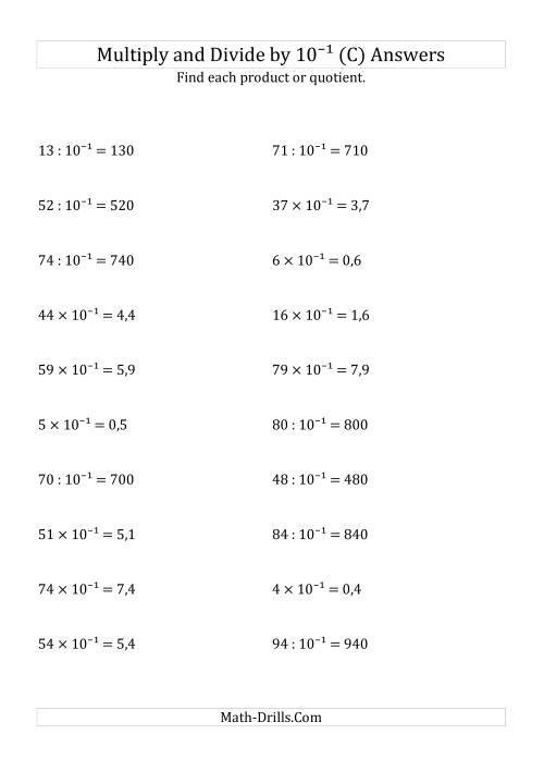 The Multiplying and Dividing Whole Numbers by 10<sup>-1</sup> (C) Math Worksheet Page 2