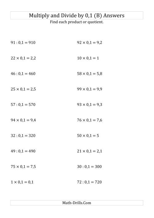 The Multiplying and Dividing Whole Numbers by 0,1 (B) Math Worksheet Page 2