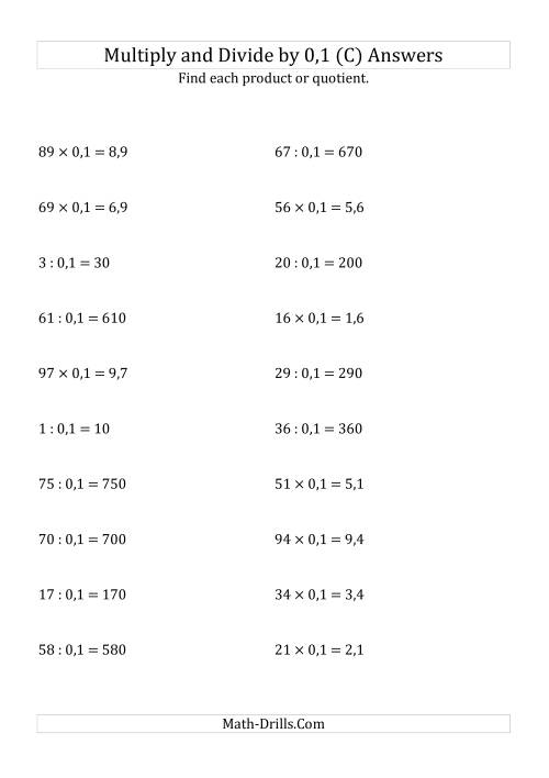 The Multiplying and Dividing Whole Numbers by 0,1 (C) Math Worksheet Page 2