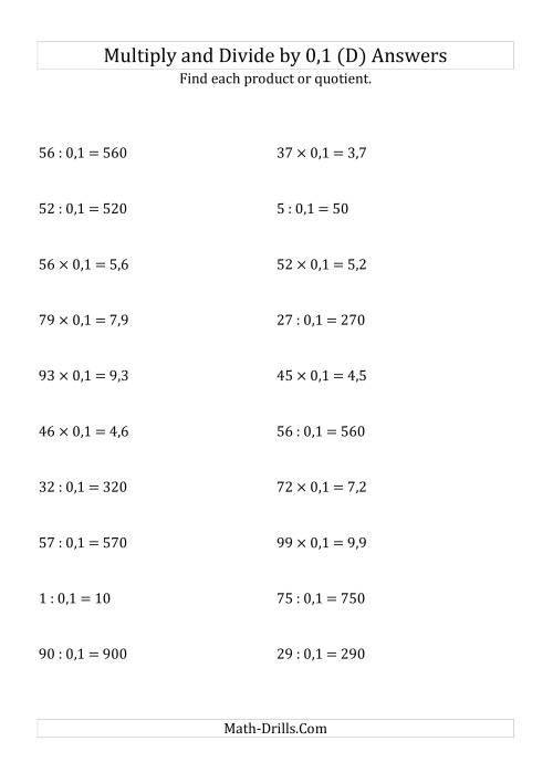 The Multiplying and Dividing Whole Numbers by 0,1 (D) Math Worksheet Page 2