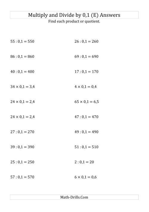 The Multiplying and Dividing Whole Numbers by 0,1 (E) Math Worksheet Page 2