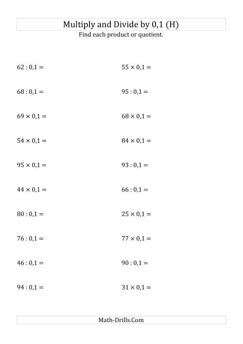 The Multiplying and Dividing Whole Numbers by 0,1 (H) Math Worksheet