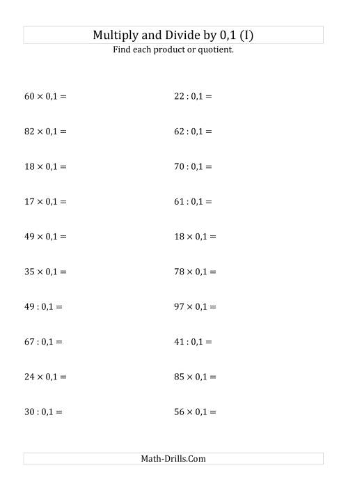 The Multiplying and Dividing Whole Numbers by 0,1 (I) Math Worksheet