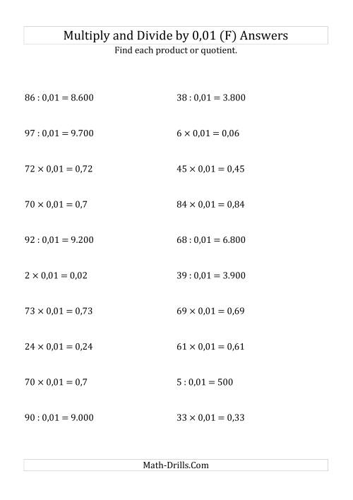 The Multiplying and Dividing Whole Numbers by 0,01 (F) Math Worksheet Page 2