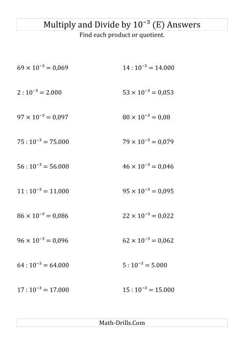 The Multiplying and Dividing Whole Numbers by 10<sup>-3</sup> (E) Math Worksheet Page 2