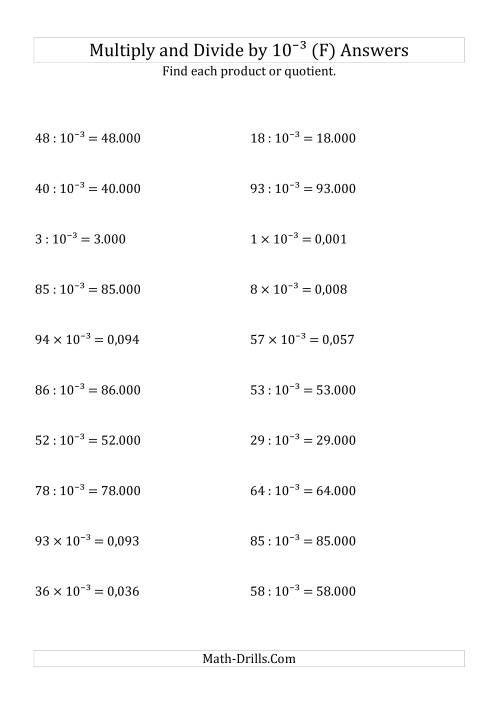 The Multiplying and Dividing Whole Numbers by 10<sup>-3</sup> (F) Math Worksheet Page 2