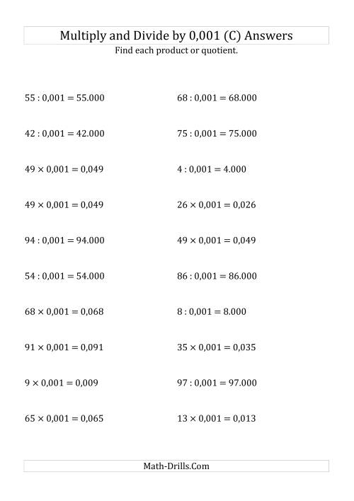 The Multiplying and Dividing Whole Numbers by 0,001 (C) Math Worksheet Page 2