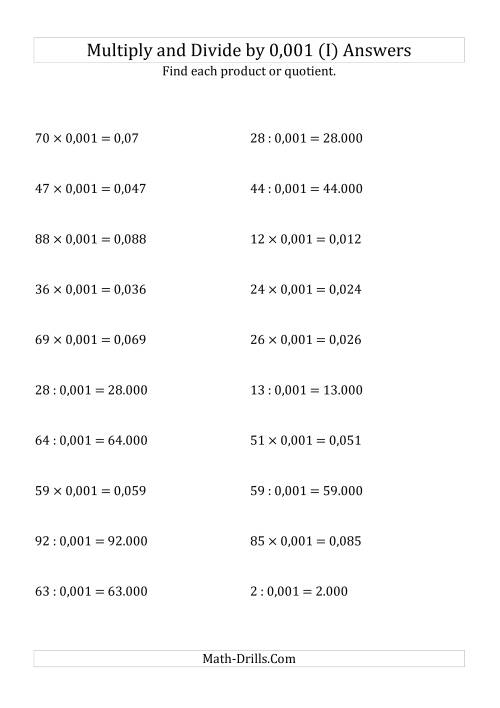 The Multiplying and Dividing Whole Numbers by 0,001 (I) Math Worksheet Page 2