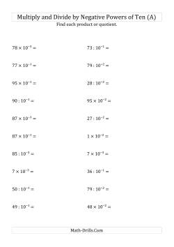 Multiplying and Dividing Whole Numbers by Negative Powers of Ten (Exponent Form)