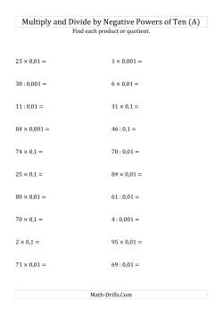 Multiplying and Dividing Whole Numbers by Negative Powers of Ten (Standard Form)