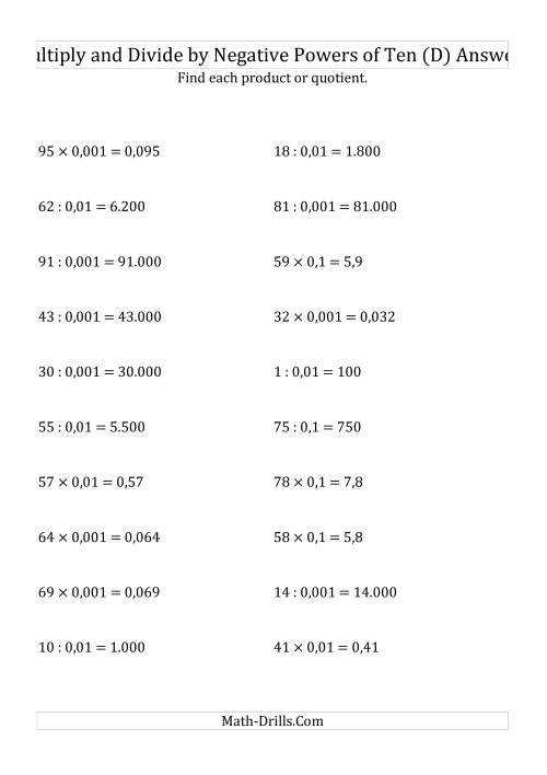 The Multiplying and Dividing Whole Numbers by Negative Powers of Ten (Standard Form) (D) Math Worksheet Page 2