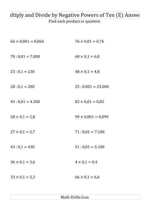 The Multiplying and Dividing Whole Numbers by Negative Powers of Ten (Standard Form) (E) Math Worksheet Page 2